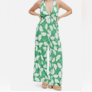 Diane Von Furstenberg x Target green & white jumpsuit size L NWT